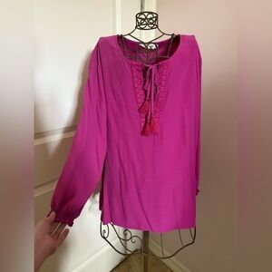 Johnny Was Calme Double Tassel Pink Peasant Blouse size Small